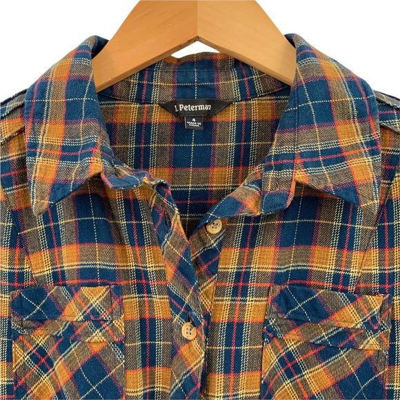 Gold Plaid Cotton Flannel Shirt Dress 